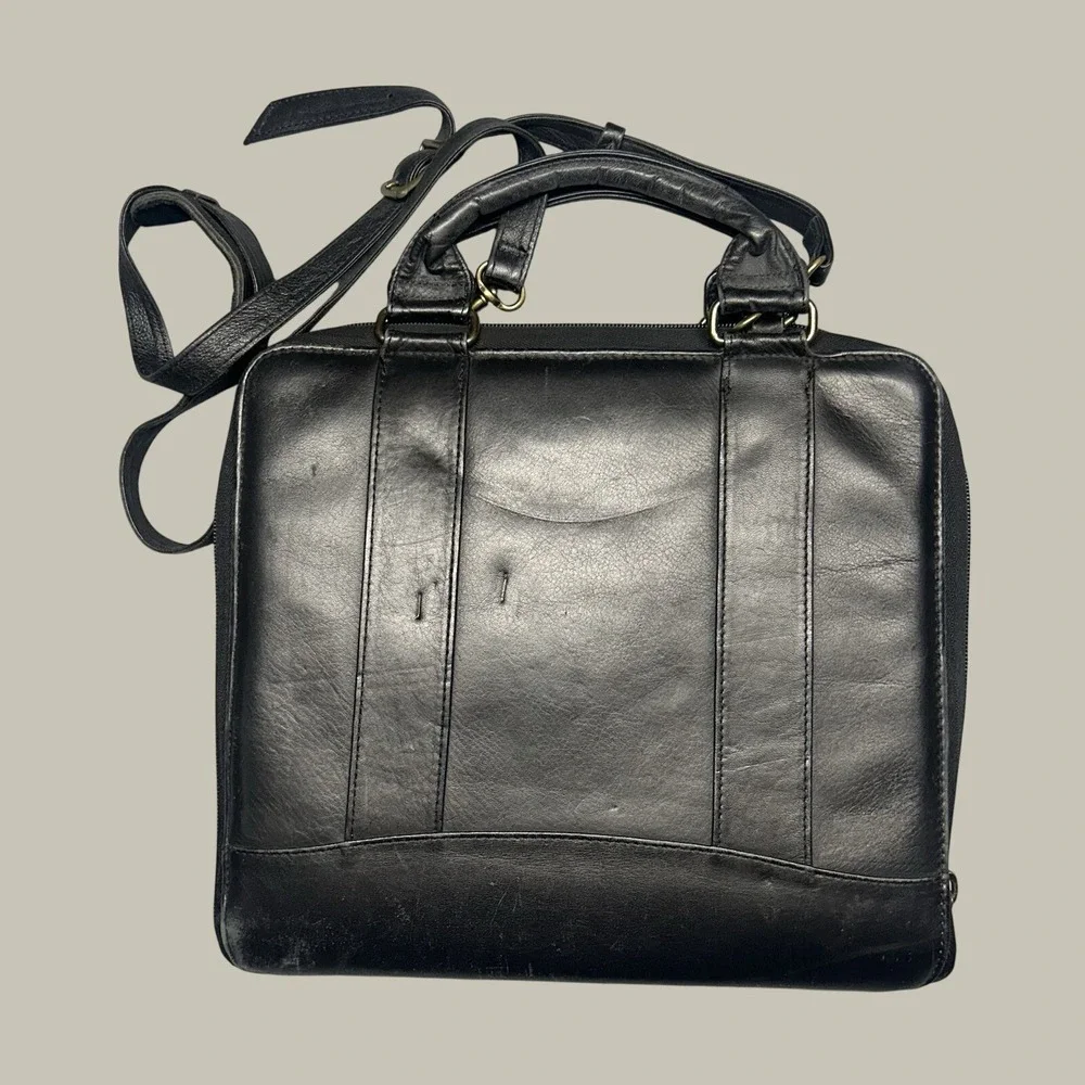 Franklin Covey Leather Vintage Planner Space-maker Zipper Binder Black
